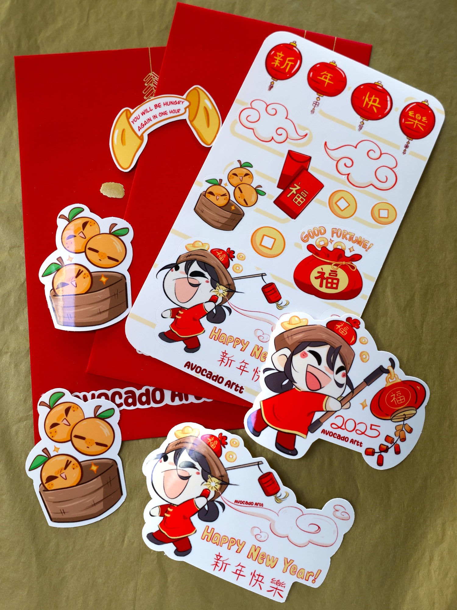 Lunar New Year Sticker Set – Red Envelope, Firecracker & Lucky Charms