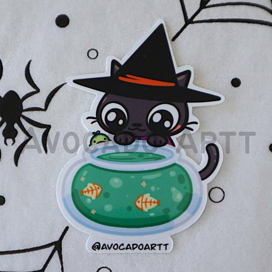 Cat Witch Cauldron Sticker