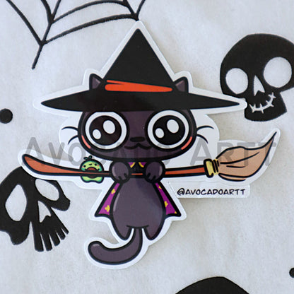 Flying Cat Witch Sticker