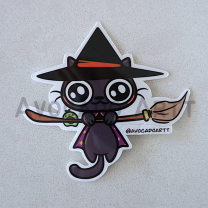 Flying Cat Witch Sticker