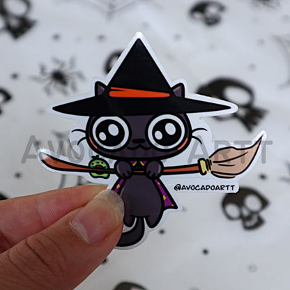 Flying Cat Witch Sticker