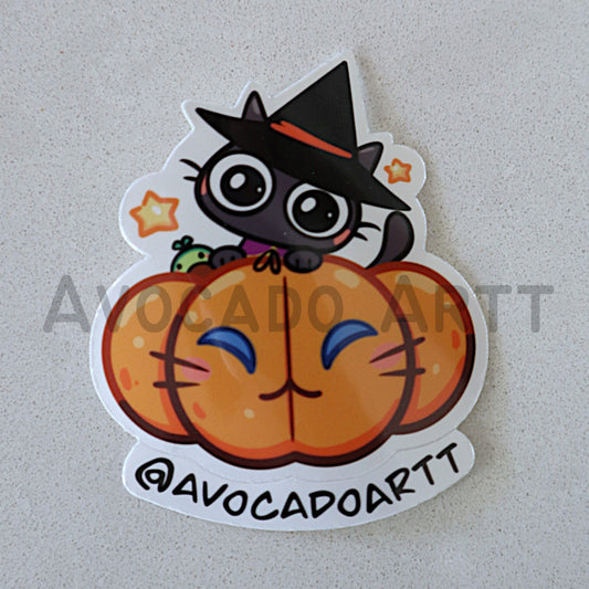 Cat Witch Pumpkin Sticker