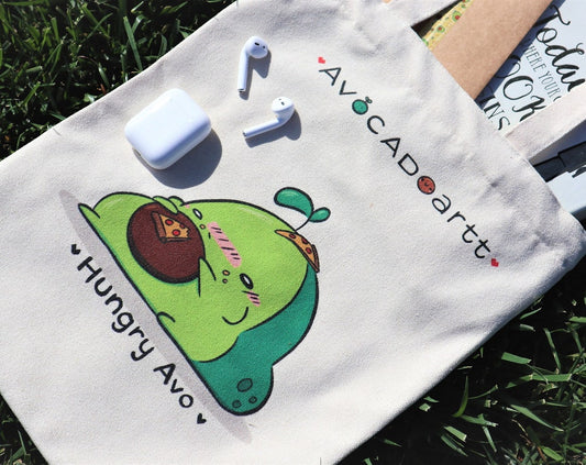 Hungry Avocado Cotton Canvas Tote Bag